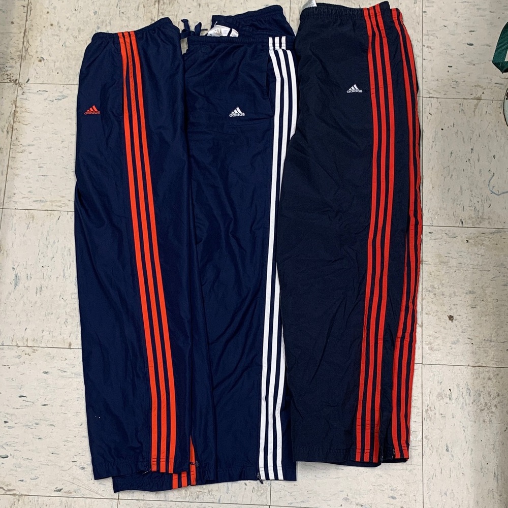 adidas Men's Navy Track Pants Trio with Red and White Stripes